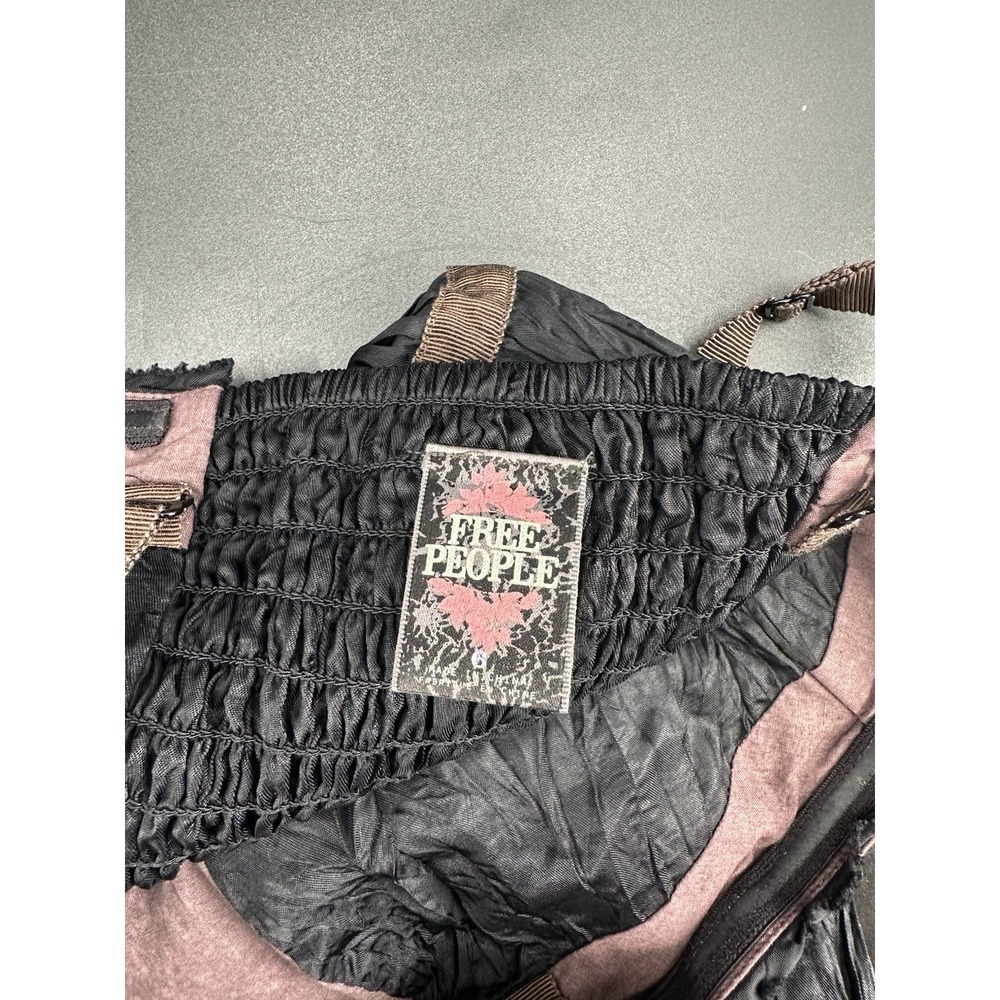 Free People Mini Dress Sz 6 Black Boho Smocked‎ Back Zip Front Removable Straps - Picture 11 of 11